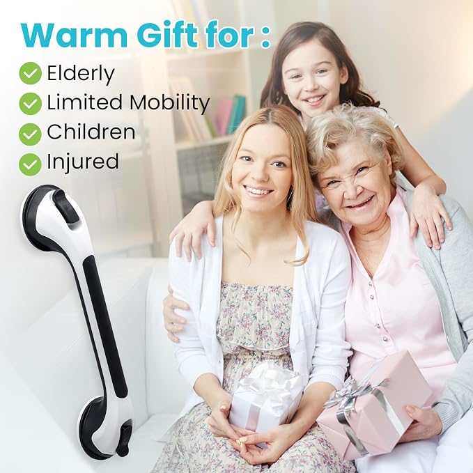 TAILI Shower Grab Bar, 16.8 Inch Shower Handles for Bathtubs and Wall for Elderly, Suction Grab Bars for Seniors Bathroom Safety Handle for Elderly, No Drilling Removable,Black,G9