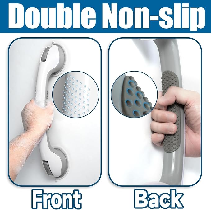 Shower Grab Bars for Seniors, Shower Handles for Elderly Suction Cup,2 Pack 16.19 Inch,Handicap Grab Bars for Bathtubs and Showers Wall, Bathroom Safety for Showers Walls Heavy Duty, No Drillin,Grey