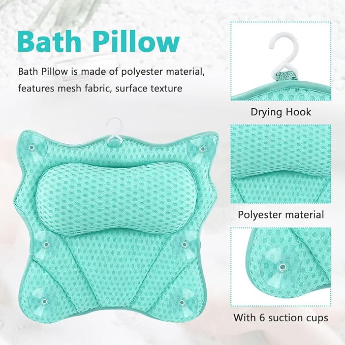 Bath Pillow,Ergonomic Bathtub Pillows for Tub Neck and Back Support,with 6 Powerful Suction Cups,Provide Shoulder and Back Relaxing,Bath Accessory,Fits All Types Bathtub(Blue)