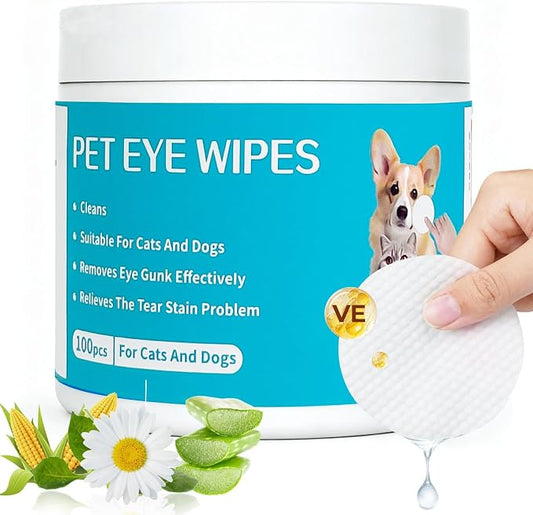 Gentle Pet Eye Wipes, Hypoallergenic Tear Stain Remover for Cats and Dogs, 100 Count Unscented Cleaning Pads with Adequate Fluid Content