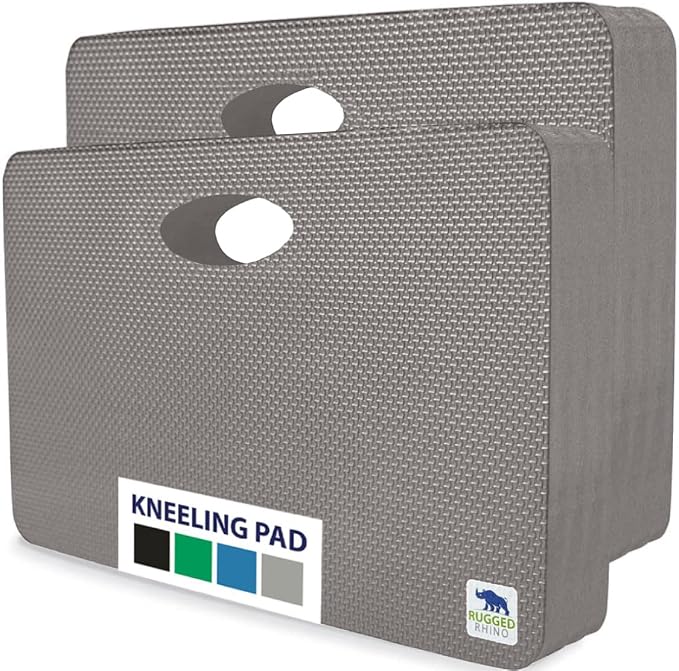 RUGGED RHINO Heavy Duty Patent Pending Kneeling Pad, 2 PK, Shock Absorbent Thick Knee Pads, Holds Up to 300 lbs, Protect Knees from Hard Concrete Surfaces, For Mechanics, Gardening, Gym, Slate Gray