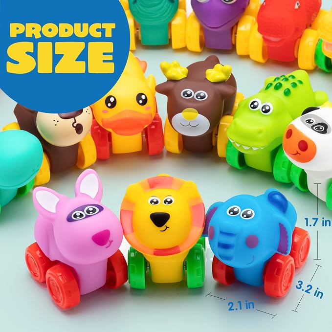 JOYIN Animal Cars, Soft Rubber Car Set Toy, Baby Mini Vehicles, Bath Toy Car for Boys and Girls, Summer Beach and Pool Activity Gift, Party Favors for Kids