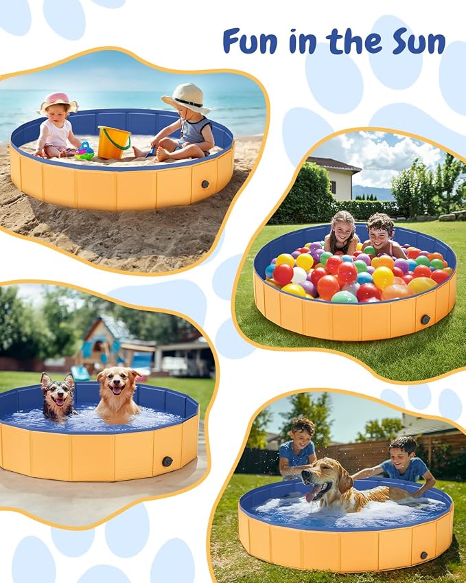 Foldable Dog Pool, Pet Swimming Pool, Pet Outdoor Bathing Tub, Dog Bath, Protective Lining, PVC Collapsible Pool for Dogs, Cats 63"