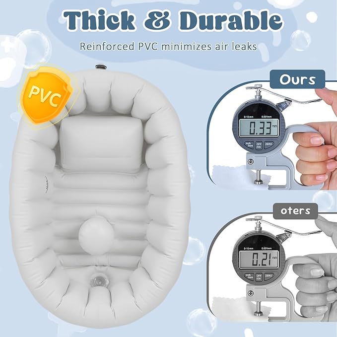Inflatable Baby Bathtub, Collapsible Baby Bath Back Support, Portable Newborn Travel Bath tub with Drain Hole, Foldable Baby Bath Tubs for Infant to Toddler 0-24 Months (Grey)