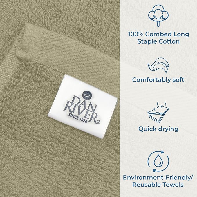 DAN RIVER Large Bath Towels Set of 4, 27 x 54 Inches, 600 GSM Larger & Lighter Weight Towels for Bathroom - Highly Absorbent & Quick Dry 100% Cotton Bath Towel Set for Home, Gym, Spa & Hotel - Beige
