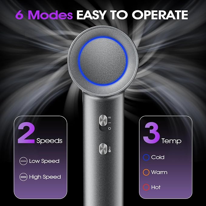 High-Speed Hair Dryer, 160,000 RPM Brushless Motor Blow Dryer with Magnetic Diffuser & Concentrator, Ionic Fast Drying, No Heat Damage, Low Noise Lightweight Hairdryer for Curly Hair, Home Travel