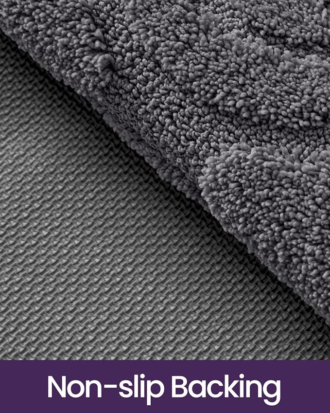 DEXI Bathroom Rug 43x24, Non Slip Washable Bath Mat for Shower Floor, Absorbent Soft Bathmat with Rubber Backing, Plush Fluffy Microfiber Floral Retro Carpet, Dark Grey