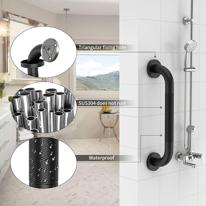 3 Pack Anti Slip Bathroom Grab Bar Bundle, Munzong 16" 24" 32" Shower Grab Bar for Commercial, Black Safety Balance Bar,Handicap Stainless Steel Hand Rail for Elderly Injury Senior Bath Handle