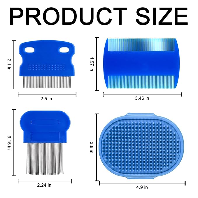 7 Pack Pet Flea Comb & Grooming Set for Dogs Cats, Stainless Steel Lice Combs with Rounded Teeth Tear Stain Remover & Silicone Bath Massage Brush Tick Removal Tool for Small Pets