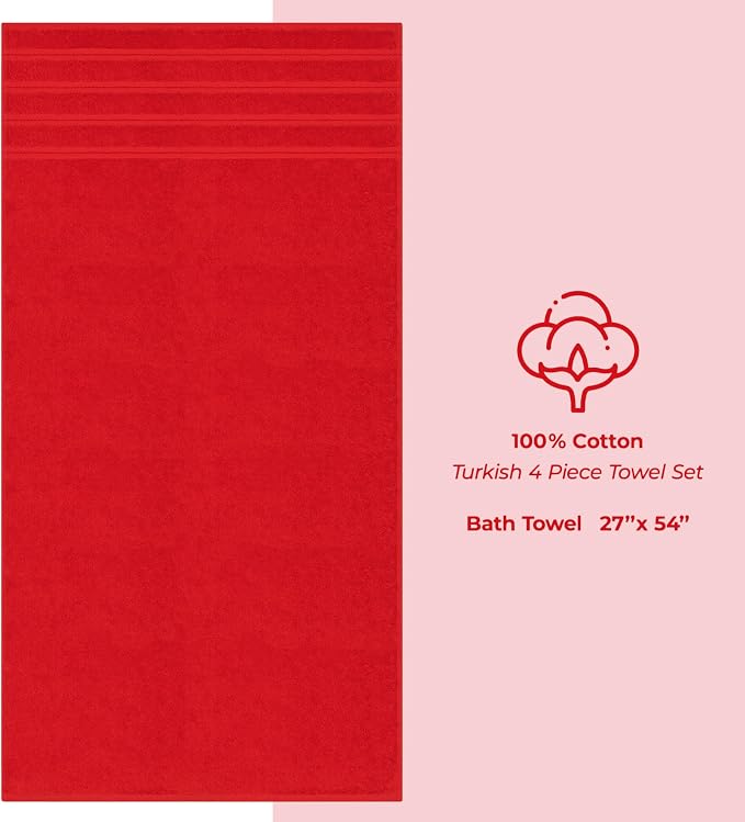 American Soft Linen 100% Cotton Luxury Turkish Towels, 4 PC Bath Towel Set | Soft Absorbent Quick Dry OEKO Tex Standard 100 Certificated Durable Machine Washable Breathable Premium Hotel Quality