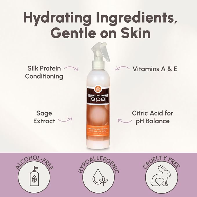 Best Shot Scentament Spa Botanical Body Splash, Body Spray Conditioner for Pets, Cat and Dog Cologne Spray, Alcohol-Free, Ready To Use, Apricot Lily, 8 Oz.