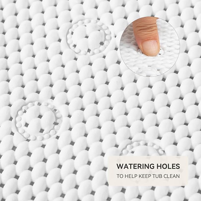 Bathtub Mat Non Slip, Soft Foam Bath Mat for Tub, Bathtub Mat with Drain Holes, Suction Cups Shower Mat (White, 36''X17'')