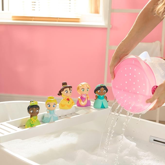 Disney Store Official Disney Princess Bath Toys Set - Includes 5 Detailed Toys with a Straining Storage Bucket - Bath Time Fun & Water Play Set for Kids
