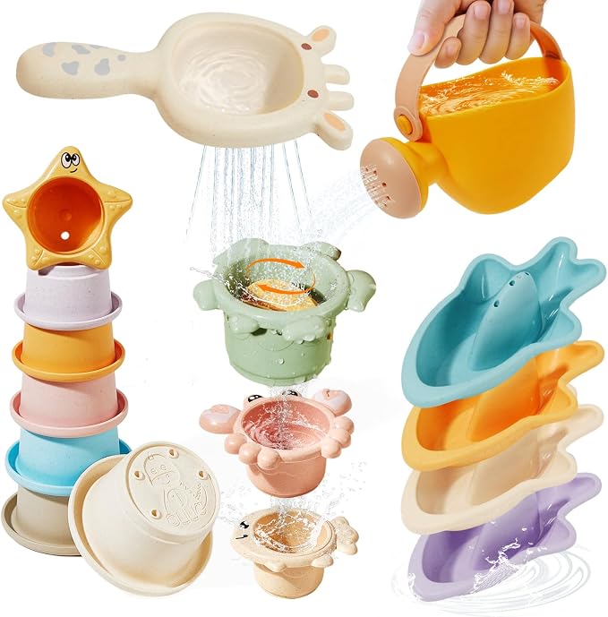 Baby Bath Toys for Kids Ages 1-3, 16PCS Mold Free Bath Toys for Toddler 2-4 & Babies 6-12-18 Months Bath Cups Watering Can Montessori Bathtub Beach Pool Water Table Toys for 1+ Years Old