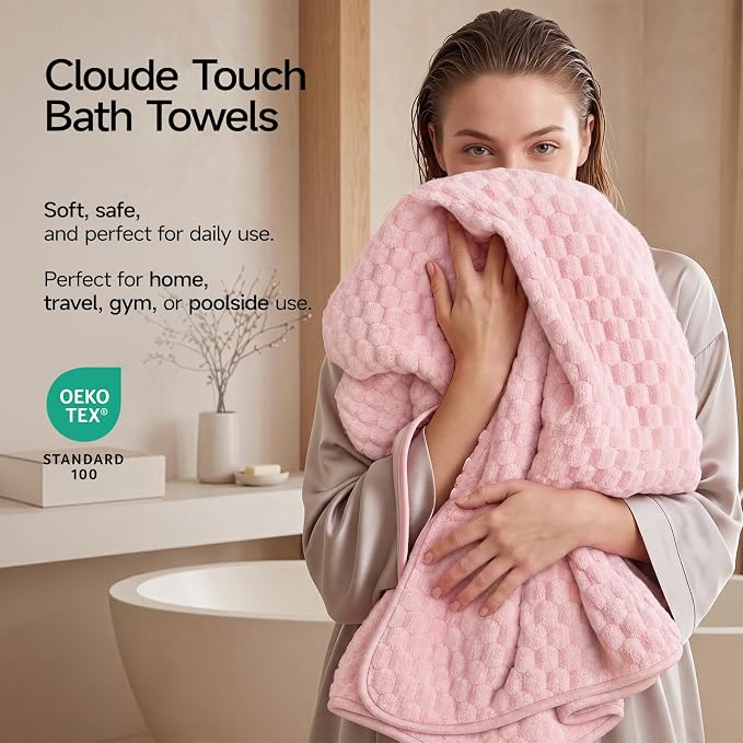 REDKISS Microfiber Bath Towel Large, 31”x 61” 4 Pack, Super Absorbent | Multicolor, Quick Dry, Super Soft, Lint Free, Fluffy Towel for Bathroom, Spa, Gym, Travel, Dorm, Ideal Everyday Use,