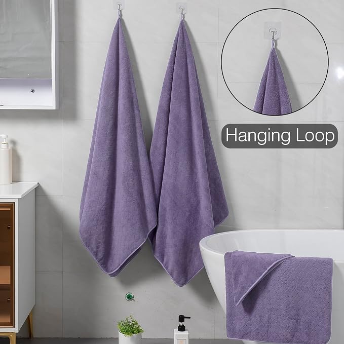 Luxury Bath Towels Set - 12 Piece (4 Large Bath Towels,4 Hand Towels,4 Washcloths), 100% Microfiber,Extra Absorbent Super Soft & Quick Dry,Complete Family Pack for Bathroom Gym Pool,Dark Purple