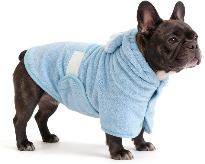 Pet Bathrobe for Dog Cat Absorbent Quick Drying Hooded Bath Towel | Adjustable Bath Robe for Pool Beach Cold Weather,Blue XL