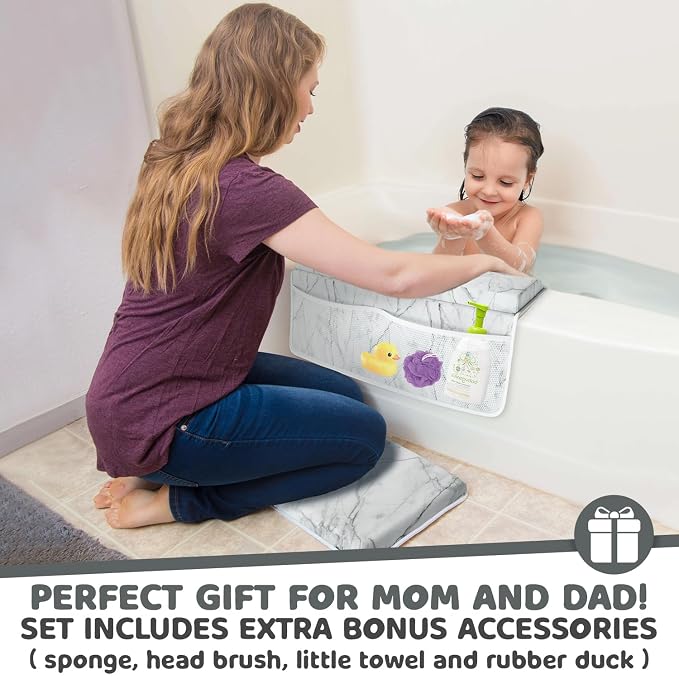 Bath Kneeler & Elbow Kneeling Rest Pad Set for Baby Washing Baths Gift Set | Includes Sponges Duckies Cloths & More! Perfect Set for Bath Time - Baby Shower and Birthday Gifts Necessity & Essentials