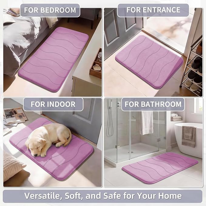 Flamingo P Memory Foam Bath Mat Extra Long Non Slip Shower Mats Rug for Bathroom Water Absorbent Thick Soft, 47x17,Lilac