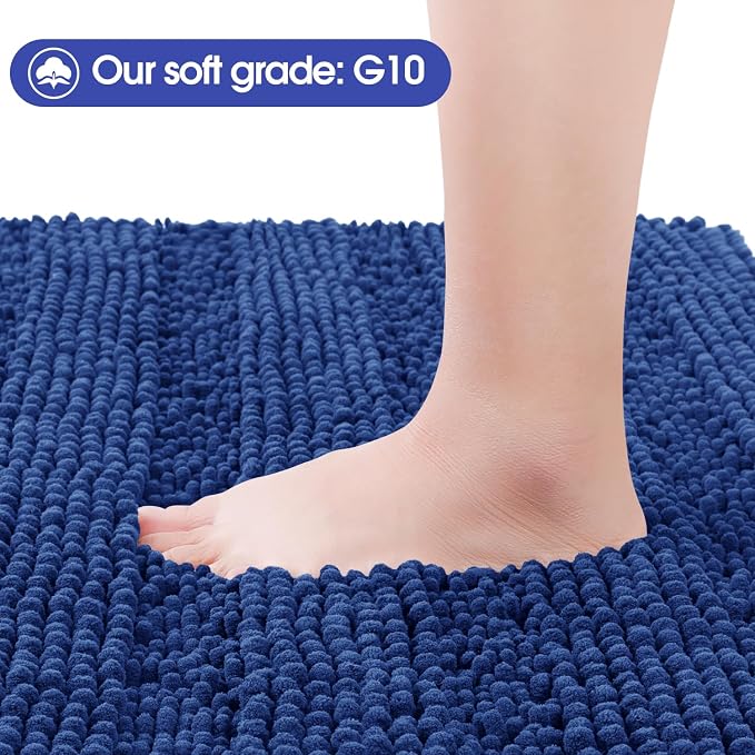 Striped Denim Blue Bathroom Rug Set 3 Pieces Ultra Soft, Non Slip Chenille Bath Carpet, Absorbent Plush Shaggy Bath Mats for Bathroom, Toilet, Bedroom, Kitchen