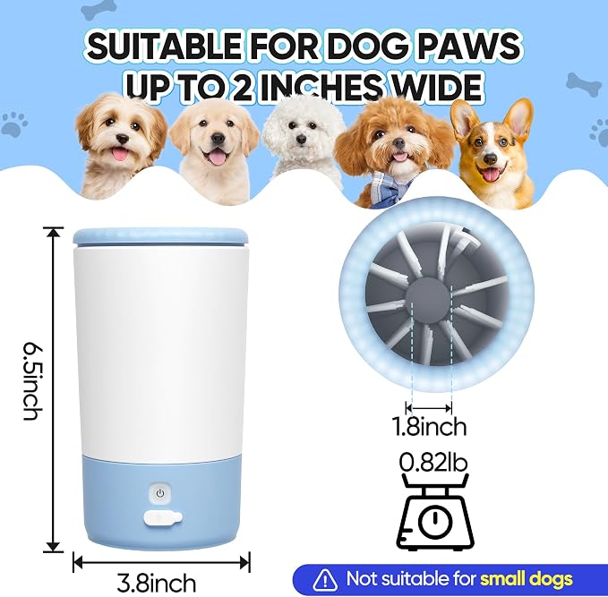 PETCHO Automatic Dog Paw Cleaner, Rechargeable Pet Paw Washer Cup | Automatic 360° paw cleaner with soft silicone bristles, rechargeable design, and portable cup for medium large dogs