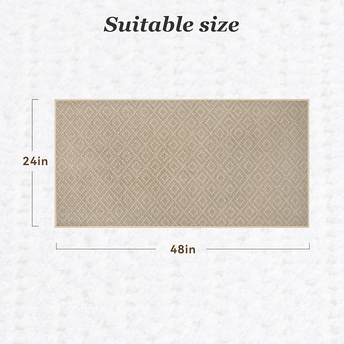 AMOAMI Thin Bath Mat, Super Absorbent Bath Mats for Bathroom, Quick Dry Rubber Backed Bath Rug Non Slip, Chenille Surface Thin Bathroom Rugs Fit Under Door,Low Pile Shower Rug,Beige,24" x 48"