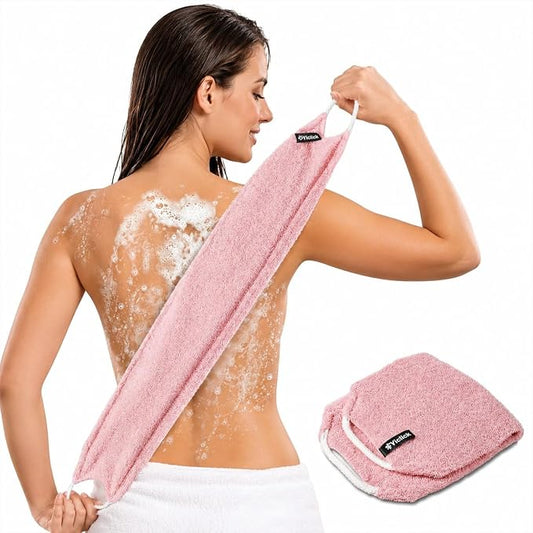 Yiclick Exfoliating Washcloth Towel with Handle, Back Scrubber for Shower, Exfoliating Body Scrubber Exfoliator, Japanese Wash Cloth for Body Scrub, Bath Sponge Loofah Luffa Washer Exfoliator
