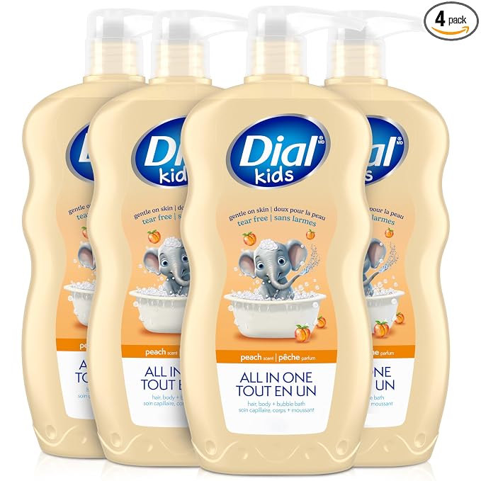 Dial Kids 3-in-1 Body + Hair + Bubble Bath, Peach, 24 fl oz (Pack of 4)