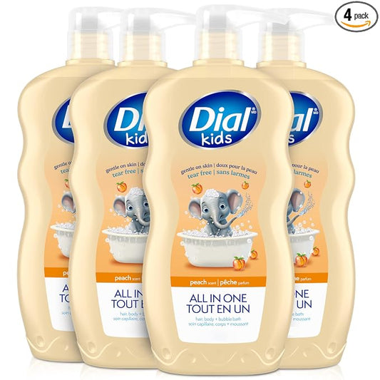 Dial Kids 3-in-1 Body + Hair + Bubble Bath, Peach, 24 fl oz (Pack of 4)