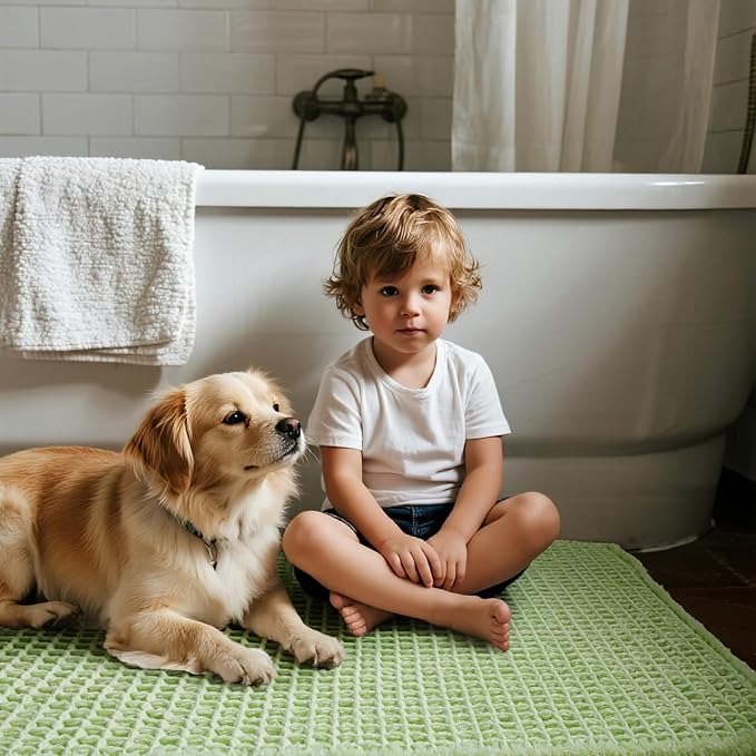 Triohero Waffle Bath Mat, Boho Bathroom Rugs Non Slip Washable, Ultra Soft Super Absorbent Quick Dry Farmhouse Bathroom Decor, 24" x 48", Pale Green