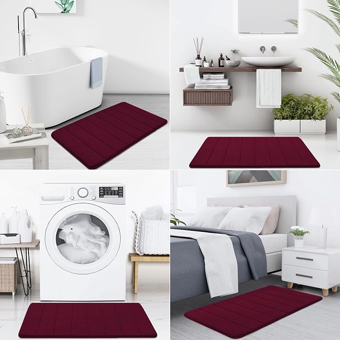 Buganda Memory Foam Bath Mat, 35.4" x 24", Ultra Soft Bathroom Rugs, Water Absorbent and Machine Washable Bath Rug Runner for Bathroom, Shower, and Tub, Burgundy