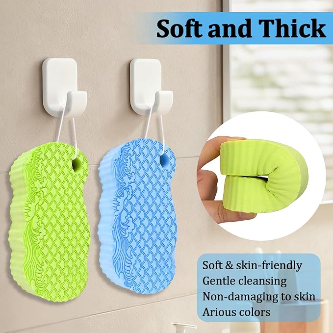 2Pcs Magic Exfoliating Bath Sponge, 3D Ultra-Soft Body Exfoliating Sponges, Deep Cleansing Dead Skin, Lanyard Bath Sponge for All Skin Types,Suitable for Both Men and Women (Blue+Green)