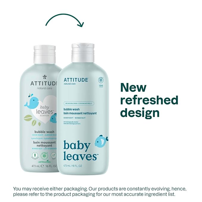 ATTITUDE Bubble Body Wash for Baby, EWG Verified, Dermatologically Tested, Plant and Mineral-Based, Vegan, Good Night, 16 Fl Oz (Pack of 6)