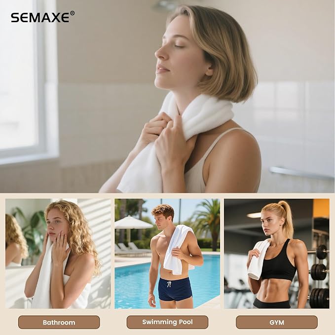 SEMAXE 12-Pack White Cotton Hand Towels for Bathroom with Hanging Loops | Sink-side towels for drying hands and face, ideal for bathrooms, guest baths, powder rooms, OEKO-TEX certified, easy care