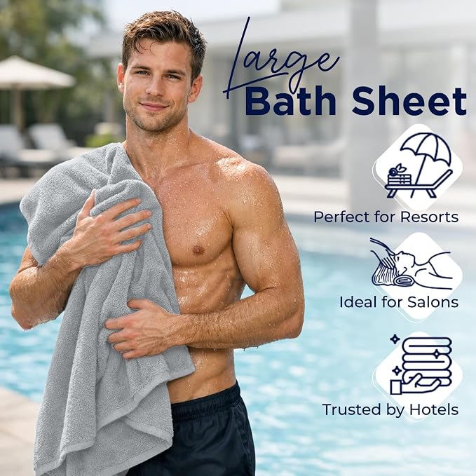 DAN RIVER 2 Pack Bath Sheets Extra Large 35x70, Large Bath Towels for Adults, XL Oversized Heavy Duty Towel Set, 600 GSM 100% Ring Spun Cotton, Soft Quick Dry, Silver