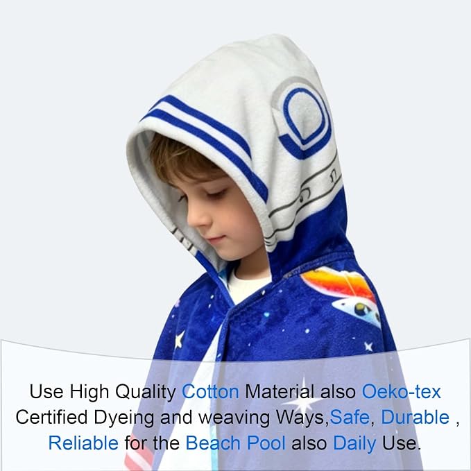 VOOVA & MOVAS Kids Hooded Towels Age 3-8, 30''X50,Soft | Thick | Absorbent Cotton Beach, Bath, Pool Towel | Wrap, Oversized for Boys Girls | Space Theme