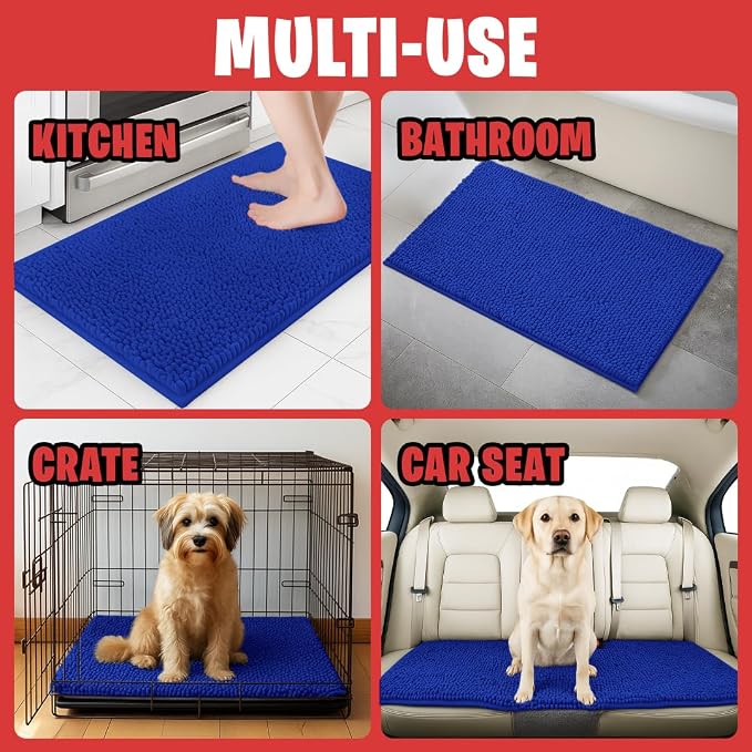 MUDGUARD MAT® Dog Door Mat for Muddy Paws, Super Absorbent Microfiber, Non-Slip Indoor Mat, Quick-Dry Chenille Rug for Pets & Entryway, Machine Washable, Navy Blue 16" x 24"