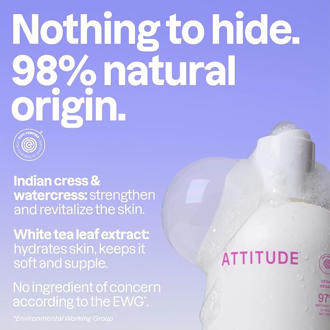 Attitude Bubble Bath, EWG Verified, Plant and Mineral-Based, Dermatologically Tested, Vegan Body Care Products, Coconut & Wild Berries, 16 Fl Oz