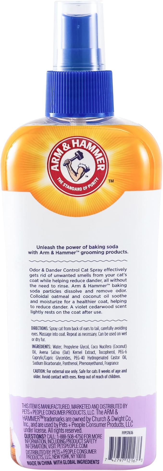 Arm & Hammer Cat Odor Control and Dander Reducing Spray with Baking Soda, Freshens and Deodorizes Cat Coat Between Baths, Paraben Free, Violet Cedarwood Scent, 8 Fl Oz