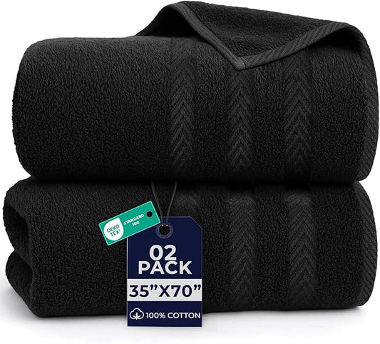 DAN RIVER 2 Pack Luxury Bath Sheets 35x70, 600 GSM, Soft & Quick Dry 100% Ring Spun Cotton Towels Ideal for Hotels, Spas, Gyms & Salons Extra Large, Black