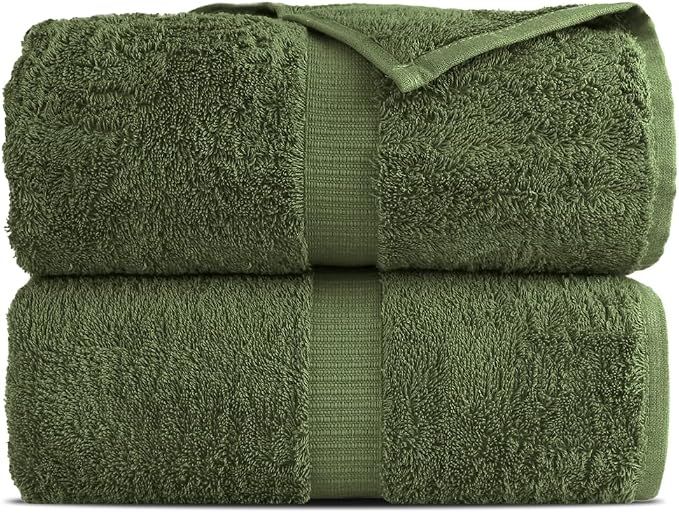 Towel Bazaar 2-Piece Jumbo Bath Towel Set, Cotton Turkish Towels, 35x70 Luxury Towel Super Soft and Absorbent, Perfect Use for Bathroom, Shower Towels - Moss Green