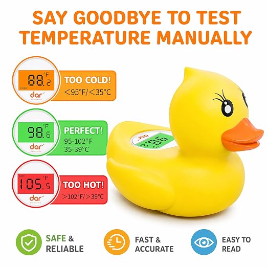 Baby Bath Thermometer for Infants & Todlers, Floating Duck Water Thermometer with Instant Temperature Reading,3-Color LED Safety Alert,Large LCD Display, BPA-Free Bathtub Toy Auto On/Off