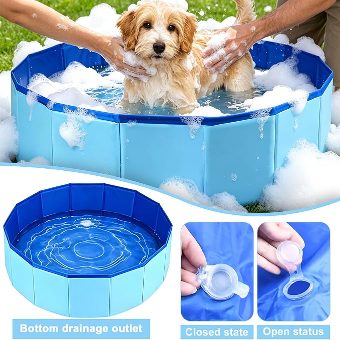 Enenes Foldable Dog Pool 24x8 Inch Portable PVC Pet Swimming Pool & Bath Tub with Drawstring Storage Bag Collapsible Ball Pit for Indoor/Outdoor Use, Puppy Bath Tub for Dogs, Cats, Puppies