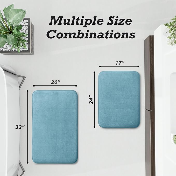 HUXMEYSON Bathroom Rugs Sets 2 Piece, Non-Slip & Quick Dry Bath Mat Set, Ultra Soft Velvet Bath Rugs for Bathroom, Toilet and Shower Floor, Lake Blue