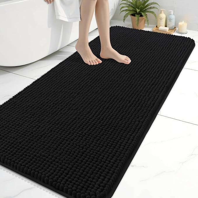 Arotive Bathroom Rugs 59" x 24", Ultra Soft Absorbent Chenille Bath Rugs, Rubber Backing, Machine Washable Bath Mats for Bathroom Floor, Tub and Shower, Home Decor Accessories, Black