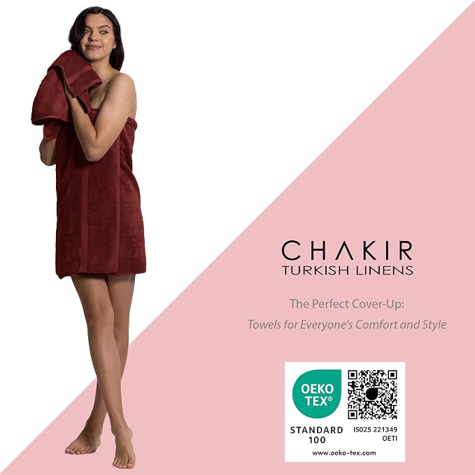 Chakir Turkish Linens 4 Piece Washcloth Set, 100% Cotton Luxury Turkish Washcloths for Bathroom, Soft Absorbent Washcloths, 13 x 13 Inches, Cranberry