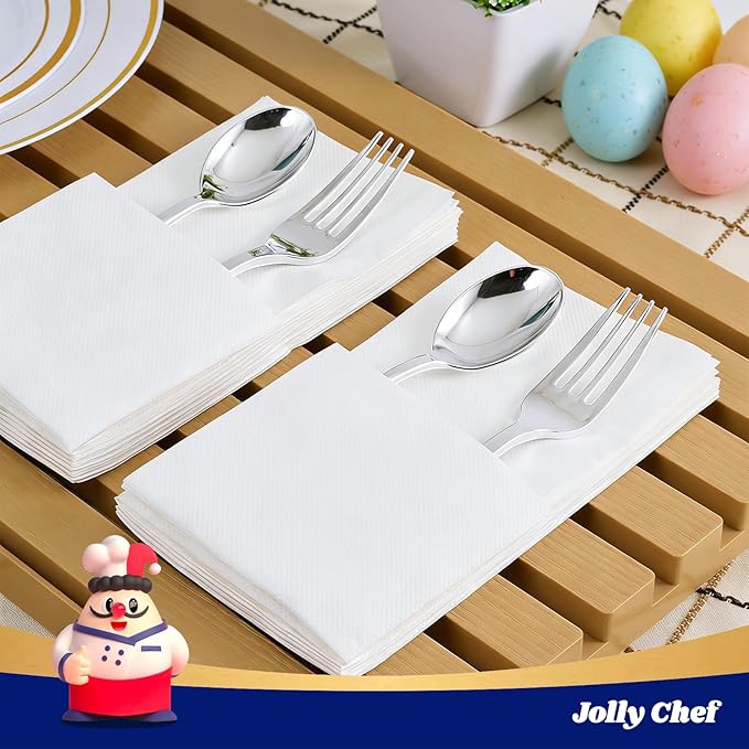 JOLLY CHEF 200 Pack Disposable Paper Napkins, Soft Bathroom Napkins for Guests, 2-Ply White Paper Hand Towels for Halloween, Wedding, Thanksgiving