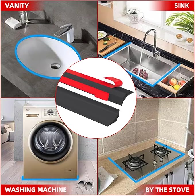 Flexible Shower Threshold Water Dam, Self Adhesive Silicone Water Barrier, Bathroom and Kitchen Water Strip, Shower Splash Guard for Dry and Wet Separation, 78inch, Black