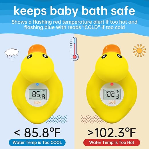 B&H Duck Baby Bath Thermometer, Digtal Tub Thermometer for Accurately Measuring Baby's Water Temperature, BPA Free, Toddlers Safety Floating Toy