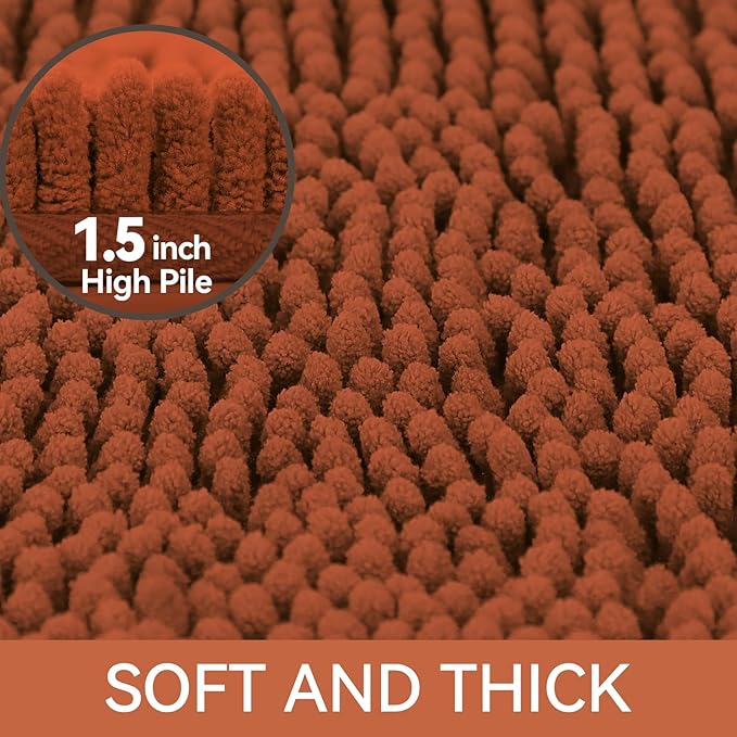 Bcoimo 44x24 Chenille Bath Mat – Non-Slip with Backing Bath Rug Ultra-Absorbent and Machine Washable Bathroom Mat Quick-Dry Design. Ideal for Bathroom Shower and Tub Areas